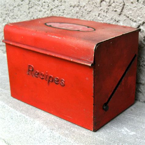 embossed vintage metal recipe box|Vintage Metal Recipe Boxes .